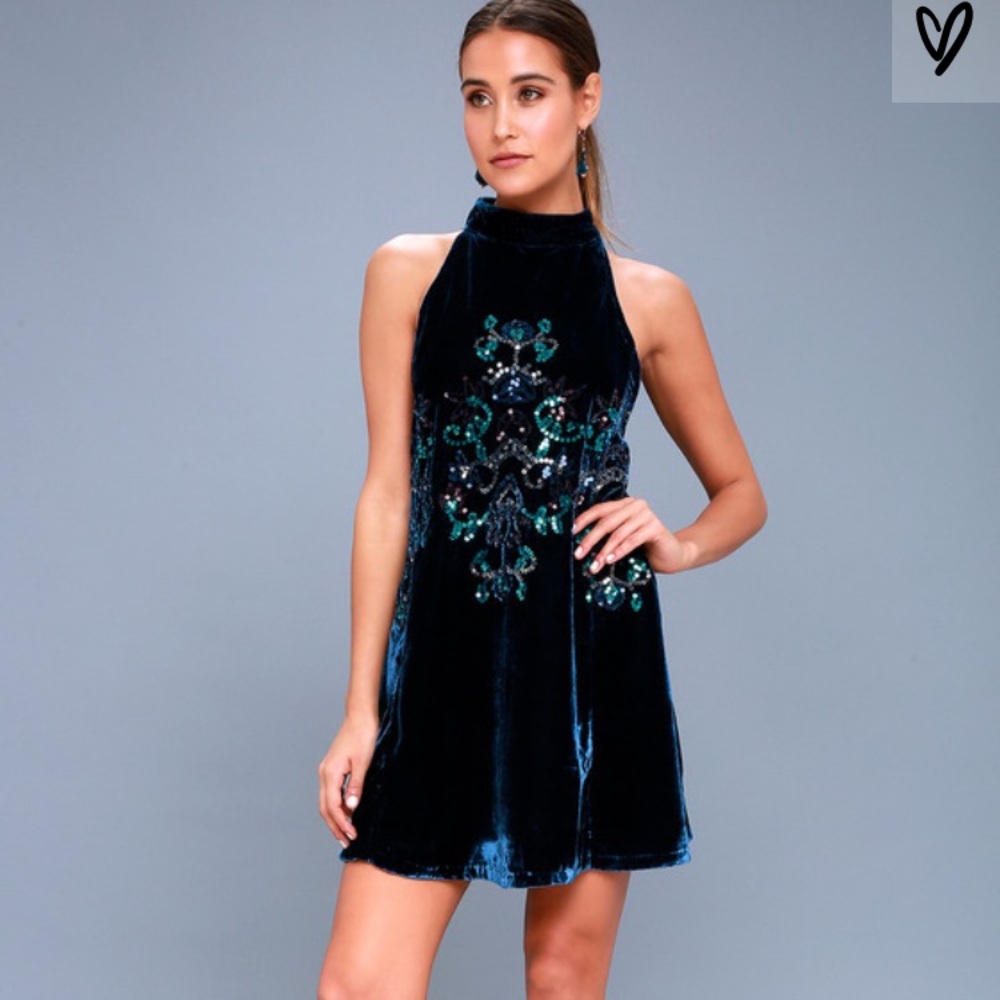 JILL'S NAVY BLUE VELVET SEQUIN SWING DRESS